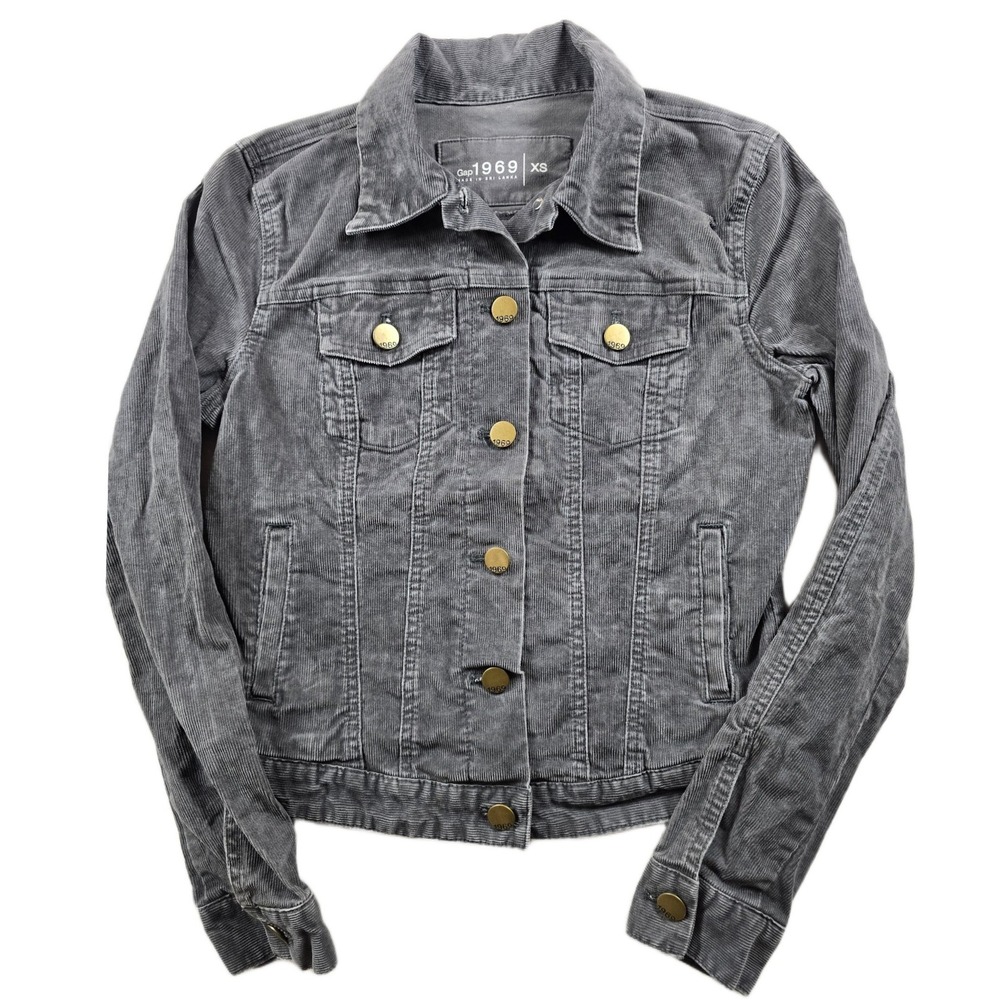 Gap Corduroy Trucker Jacket Womens XS Gray Cotton Stretch 1969 Denim Style